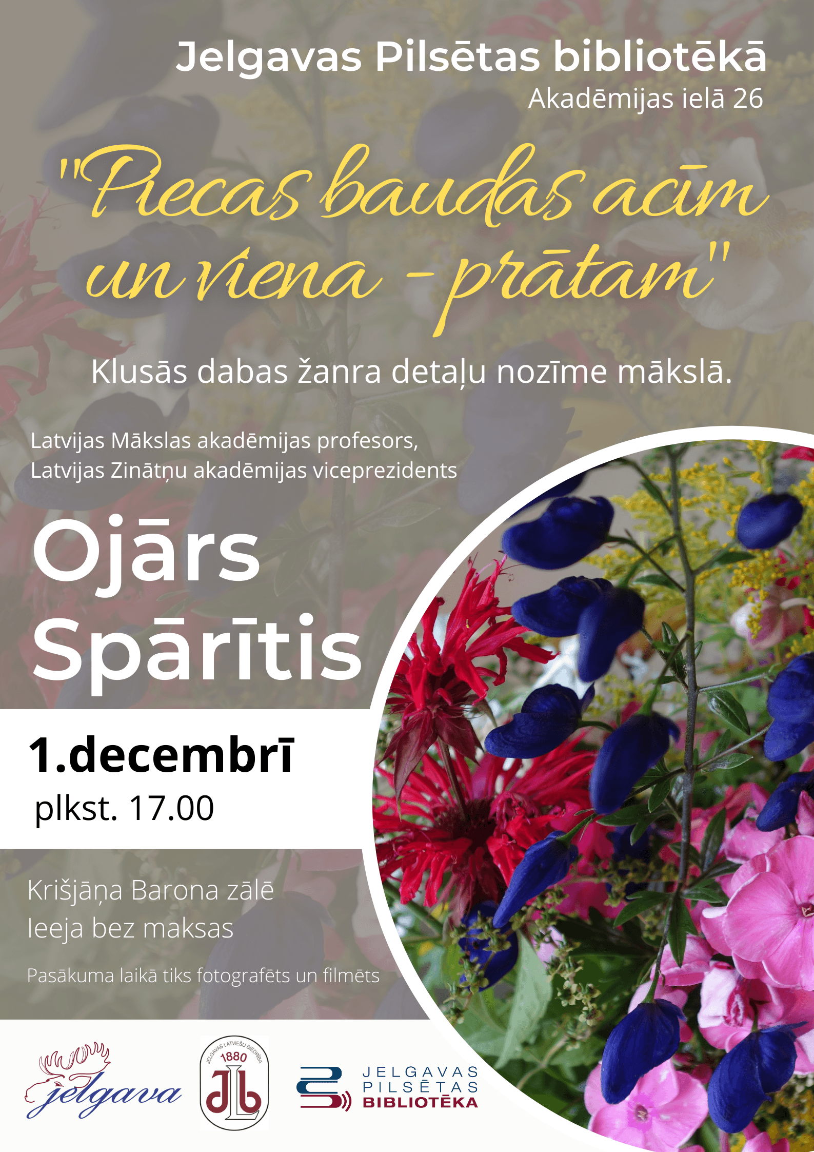 Bibliotēkā notiks Ojāra Spārīša lekcija par klusās dabas žanra detaļu nozīmi mākslā 
